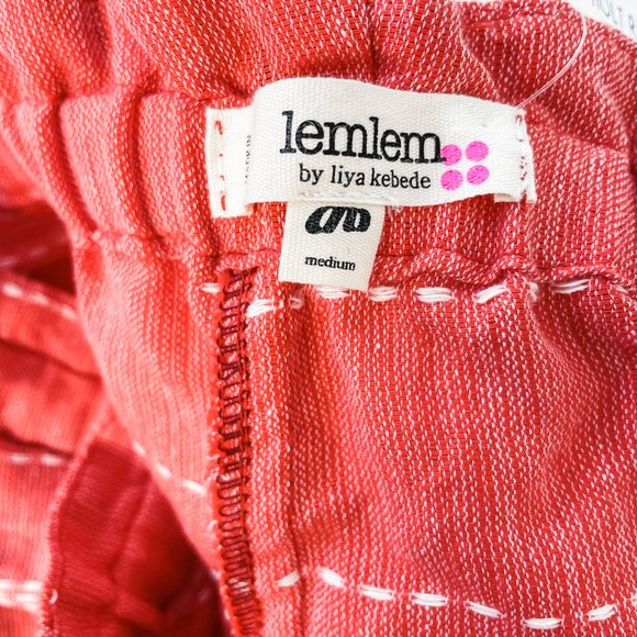 NEW LEMLEM $305 Paperbag Waist Striped Shorts M Medium Coral High-Rise NWT - Picture 6 of 9